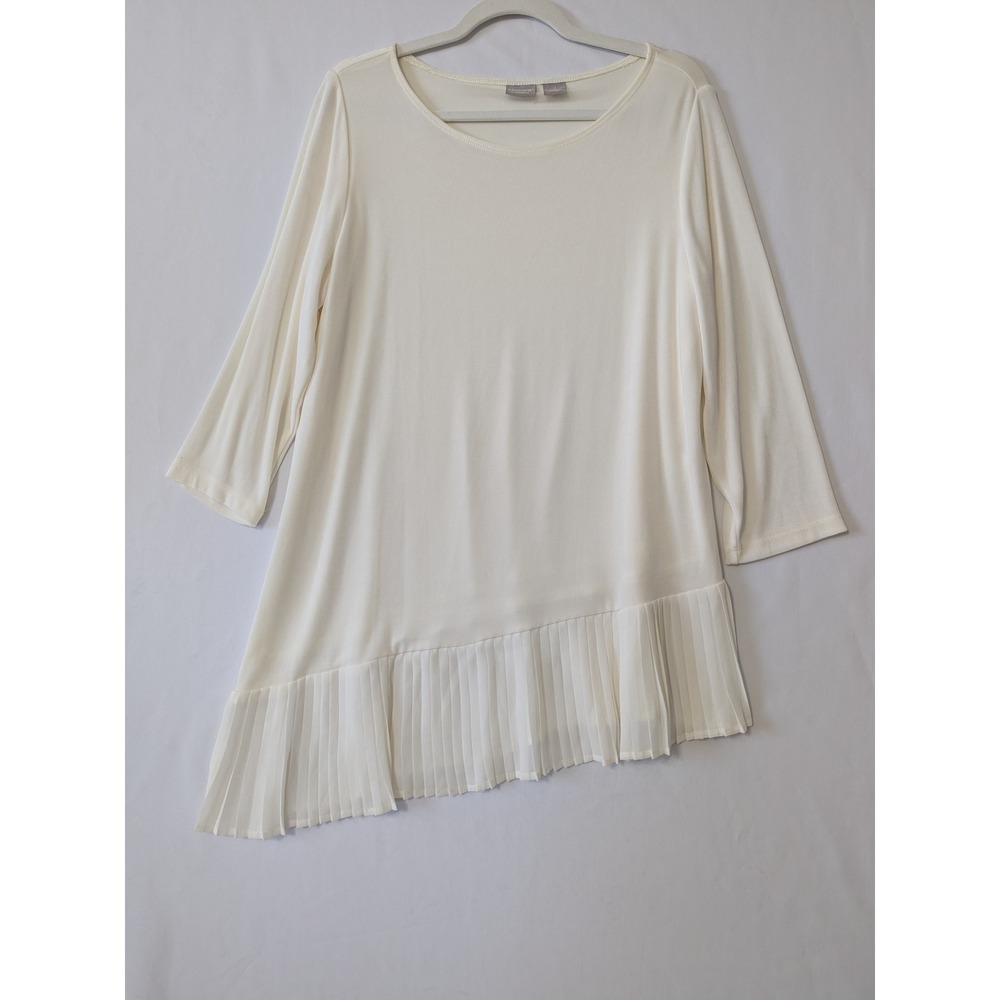 Chico's Travelers Tunic Top Womens 2 L Cream Pleated Asymmetrical Hem Minimalist - Picture 2 of 8